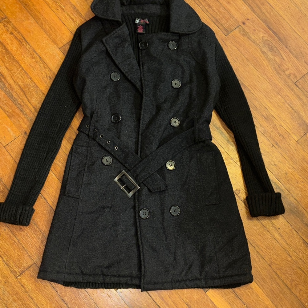 JJ Basics Black Double-Breasted Trench Coat